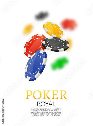 Poker gambling chips poster template. Poker game casino background on white. Leisure illustration
