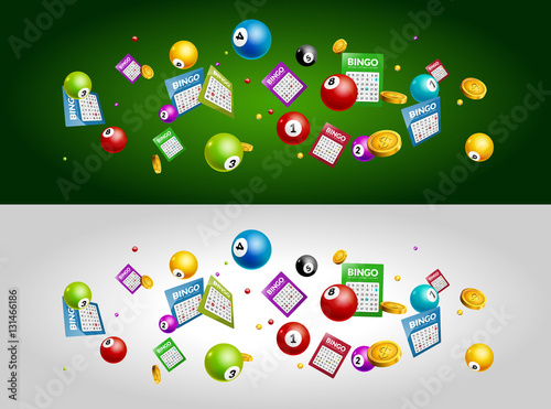 Lottery bingo tickets balls falling dawn. Lottery banners poster design template