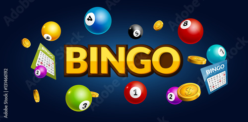 Bingo lottery poster. Balls numbers falling luck concept. Lottery game background