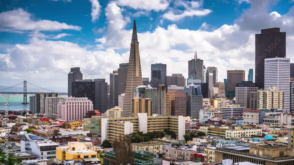 San Francisco, California, USA downtown skyline time lapse.