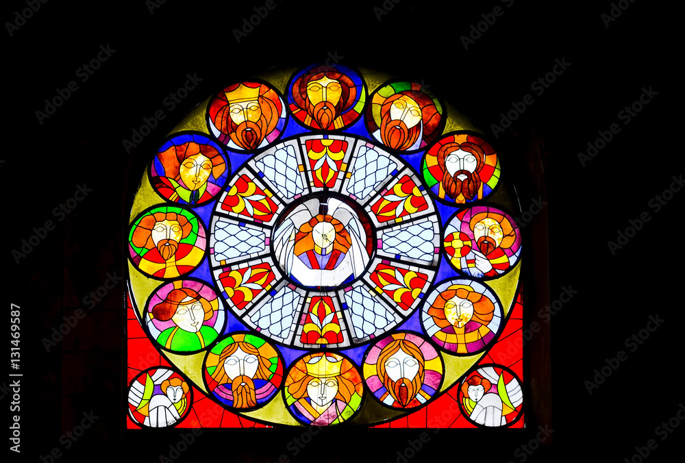 The magnificent stained glass window in a cathedral in Batumi