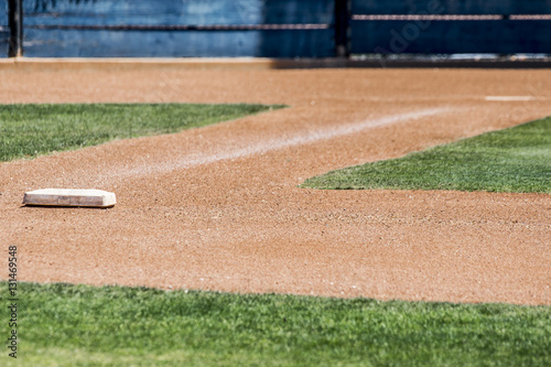 homeplate and first base on a baseball diamond photo