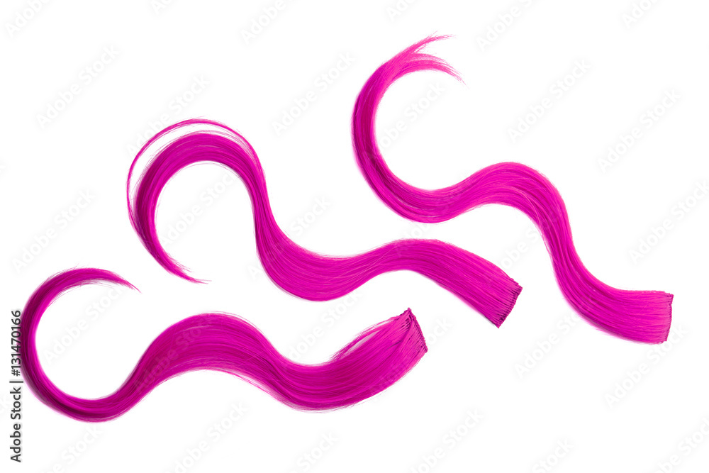 Three Shocking pink color hair pieces on background Three Shocking pink color hair pieces on background
