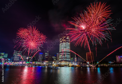 Colorful fireworks over night South Bank, Brisbane