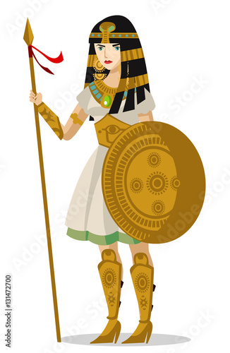Egyptian soldier woman with shield and spear
