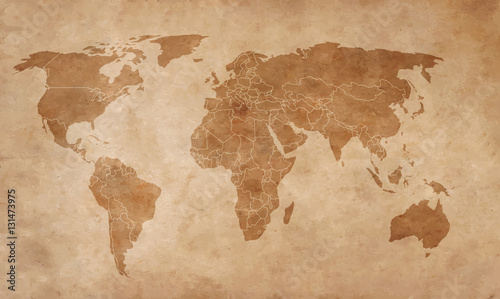 Fototapeta mapa świata na starej kartce papieru