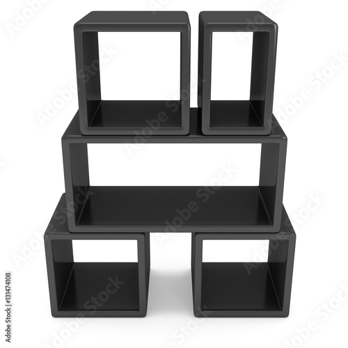 Product display black boxes. 3D render isolated on white. Platform or Stand Illustration. Template for Object Presentation.