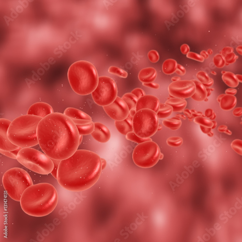 Red blood cell flowing in vein or artery. 3d render. Healthcare and medical zoom concept.