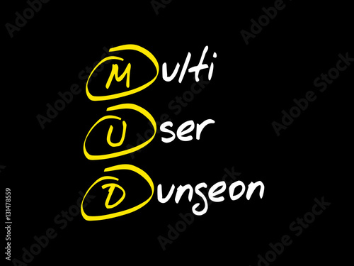 MUD Multi User Dungeon, acronym concept