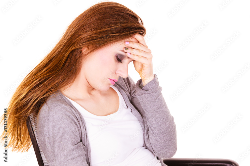 Woman suffering from headache migraine pain