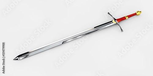 handed medieval knight sword 3d illustration isolated