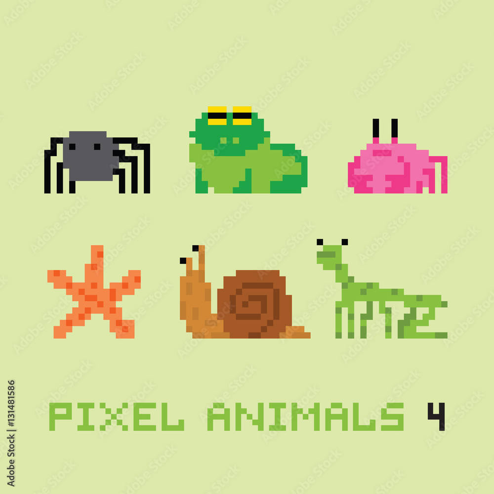 Pixel art style animals cartoon vector set 4