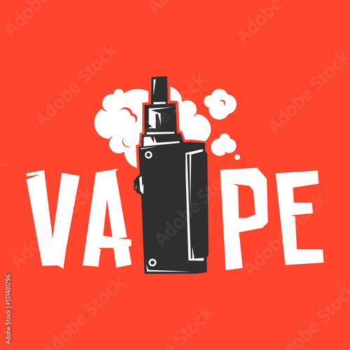 Vape device and smoke vector illustration on red