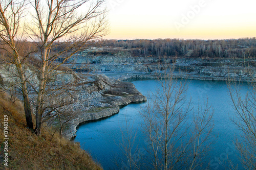 Lake in the stone quarry on autumn