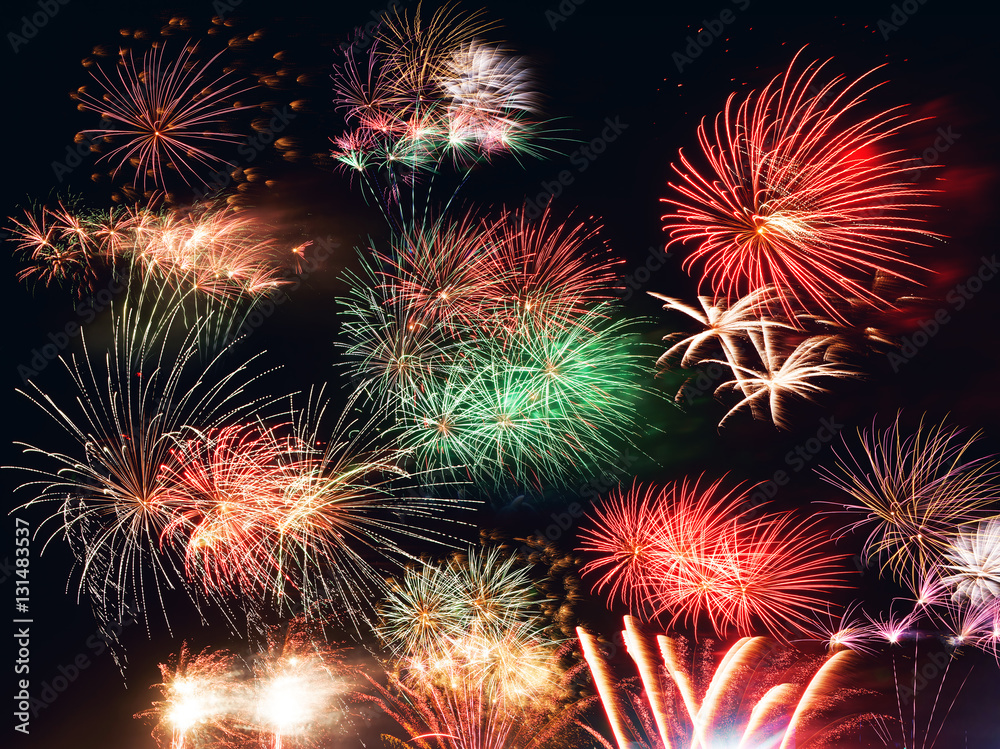 fireworks at New Year and copy space