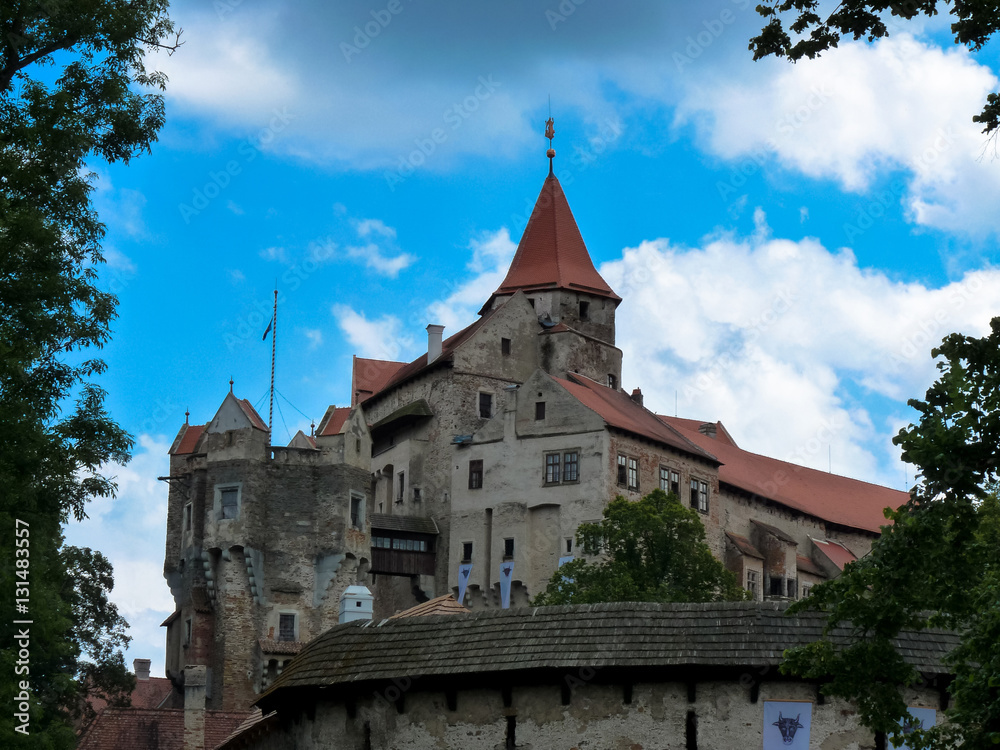 Pernstejn Castle is a castle on a rock above the village of Nedvedice some 40 kilometres 25 mi northwest of Brno, in the South Moravian Region, Czech Republic. 