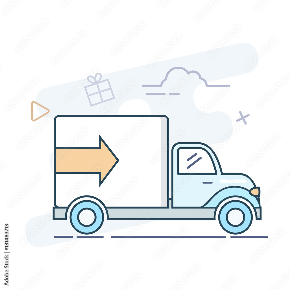 Delivery truck vector line illustration.