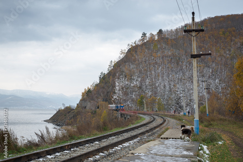 The local train at the village winding Angasolka photo