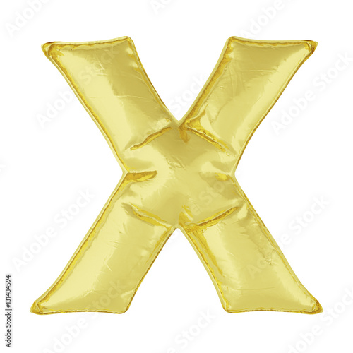 Metal balloon on a white background. Golden letter X. Discounts, sales, holidays, anniversaries. 3D rendering