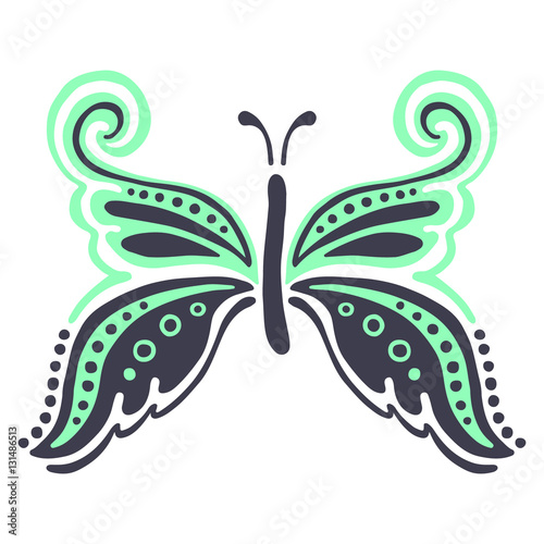 Vector illustration of insect. Butterfly isolated on the white background. Hand drawn decorative vector logo, icon, sign. Graphic vector illustration.