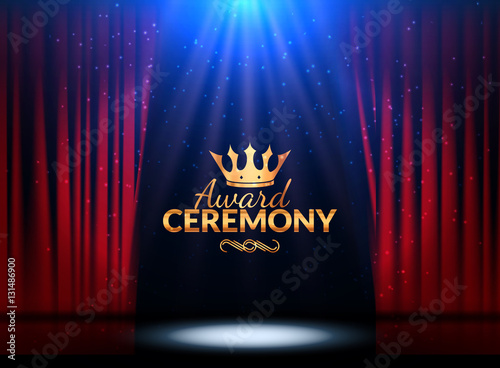 Award ceremony design template. Award event with red curtains. Performance premiere ceremony design photo