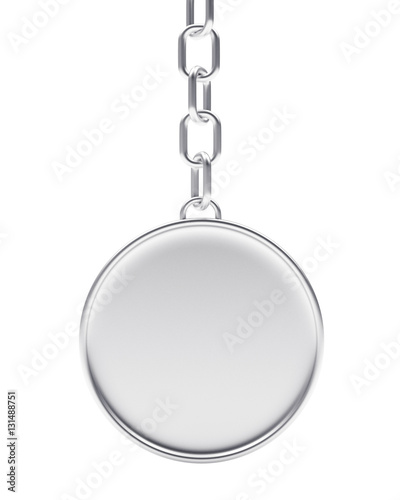Blank round silver key chain isolated on white background. 3D illustration