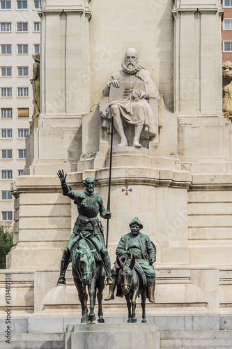 Monument of Miguel Cervantes on Plaza de Espana. Madrid, Spain.