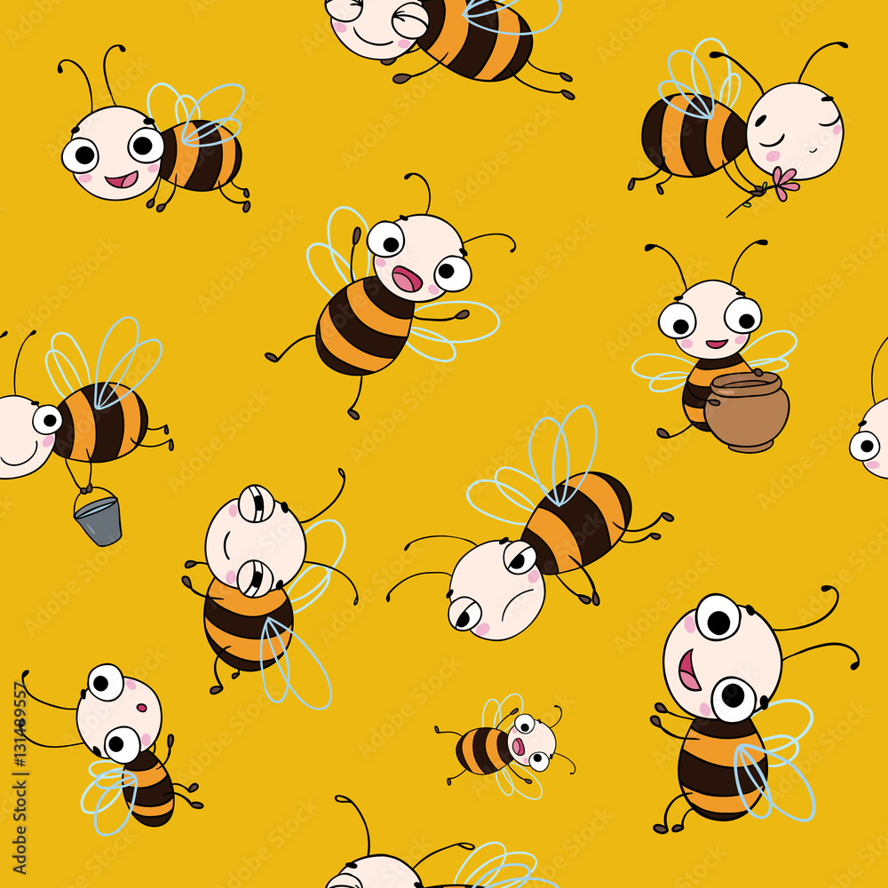 Seamless vector pattern with cute cartoon bees. Seamless vector pattern with cute cartoon bees.
