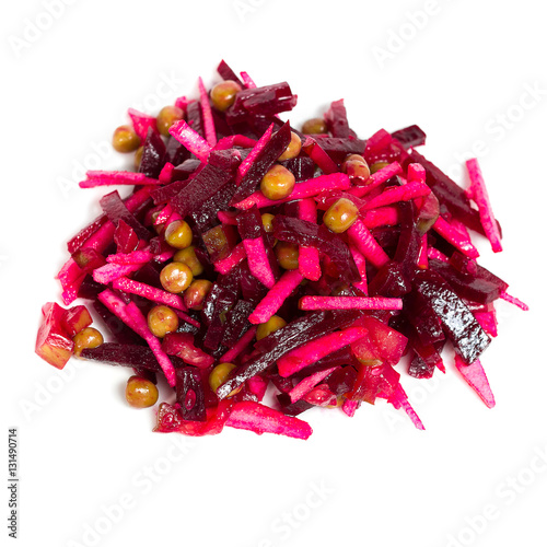 Salad with Beets, Onions, Carrots. Vinaigrette isolated on white