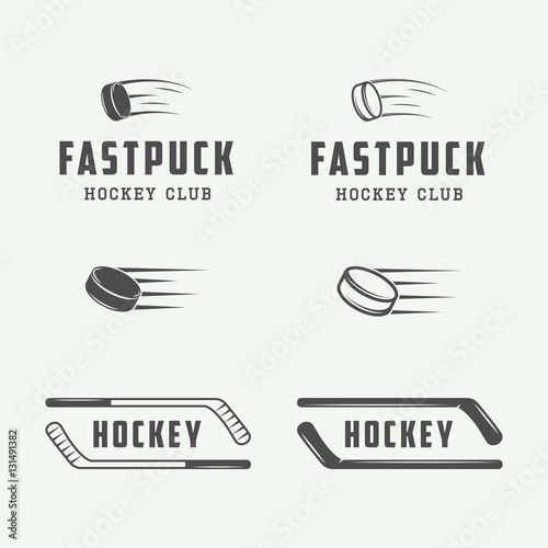 Set of vintage hockey emblems, logos, badges, labels