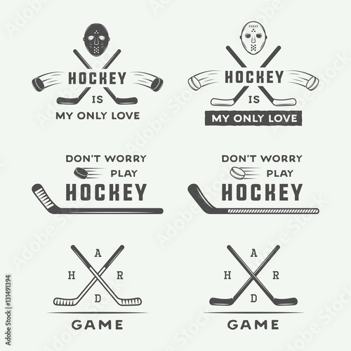 Set of vintage hockey emblems, logos, badges, labels 