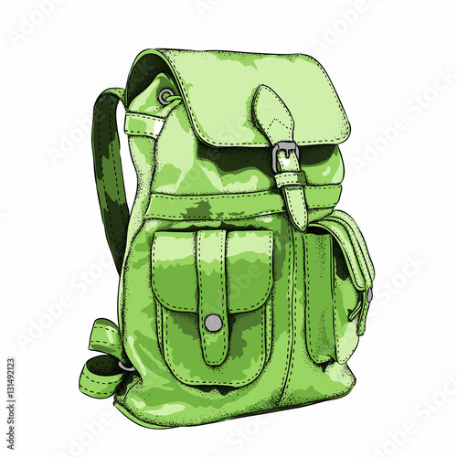 Hand drawn Vector Backpack.  Mountain tourist equipment. Vector illustration 