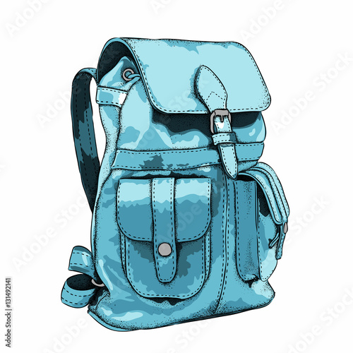 Hand drawn Vector Backpack.  Mountain tourist equipment. Vector illustration 