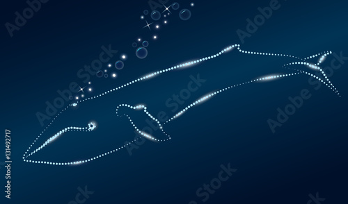Shining whale plunges into the dark depths of the ocean. Vector
