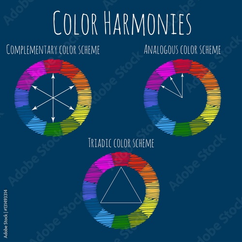 Color Harmonies. Basic Color Theory. Vector infographics