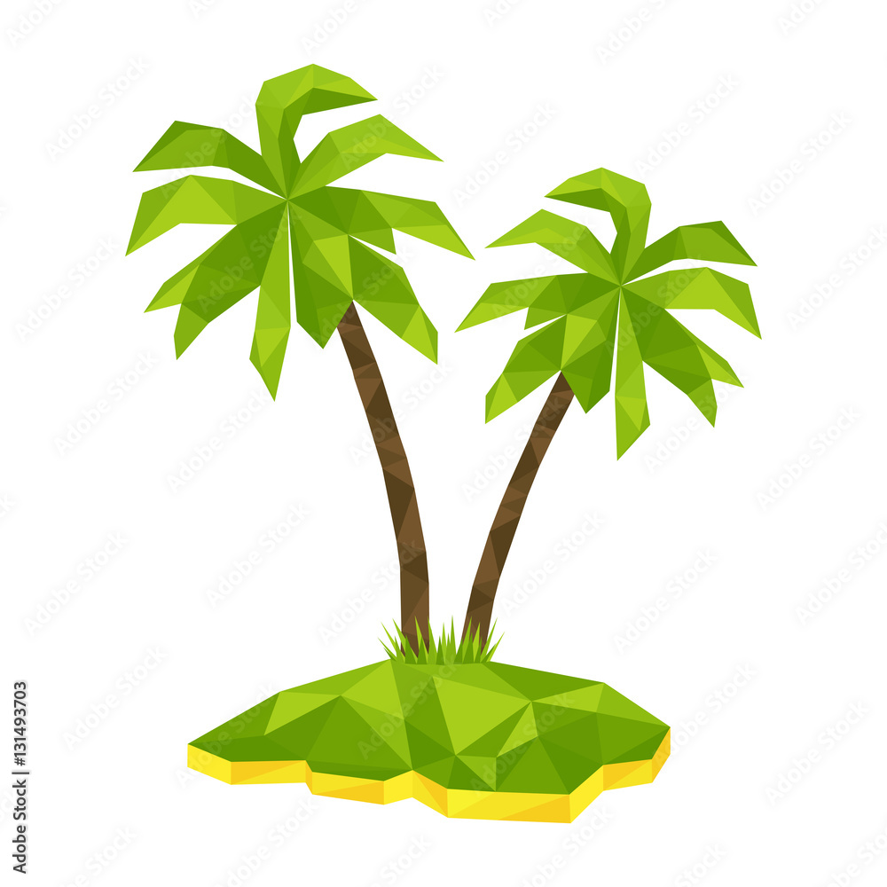 Obraz premium Summer polygon vector illustration with two palm trees.