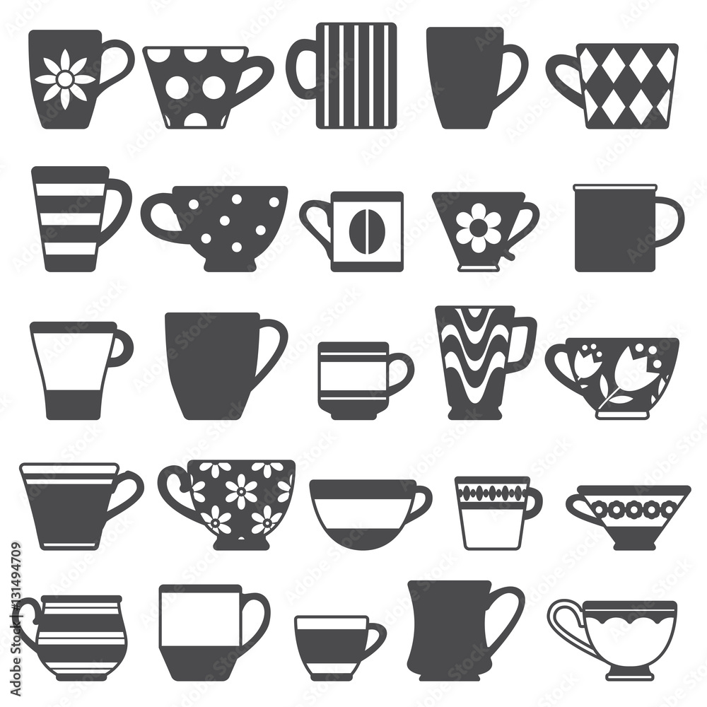 Coffee cups and mugs silhouette icons icons Coffee cups and mugs silhouette icons icons