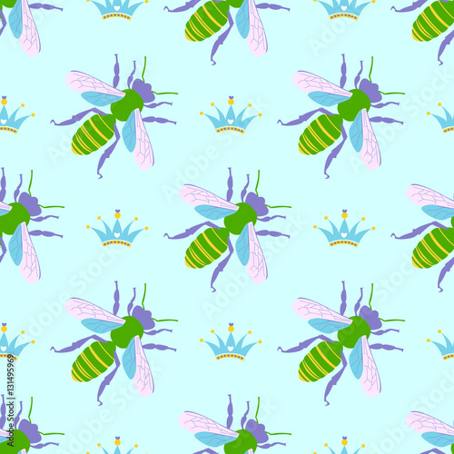 Vector seamless pattern with bee