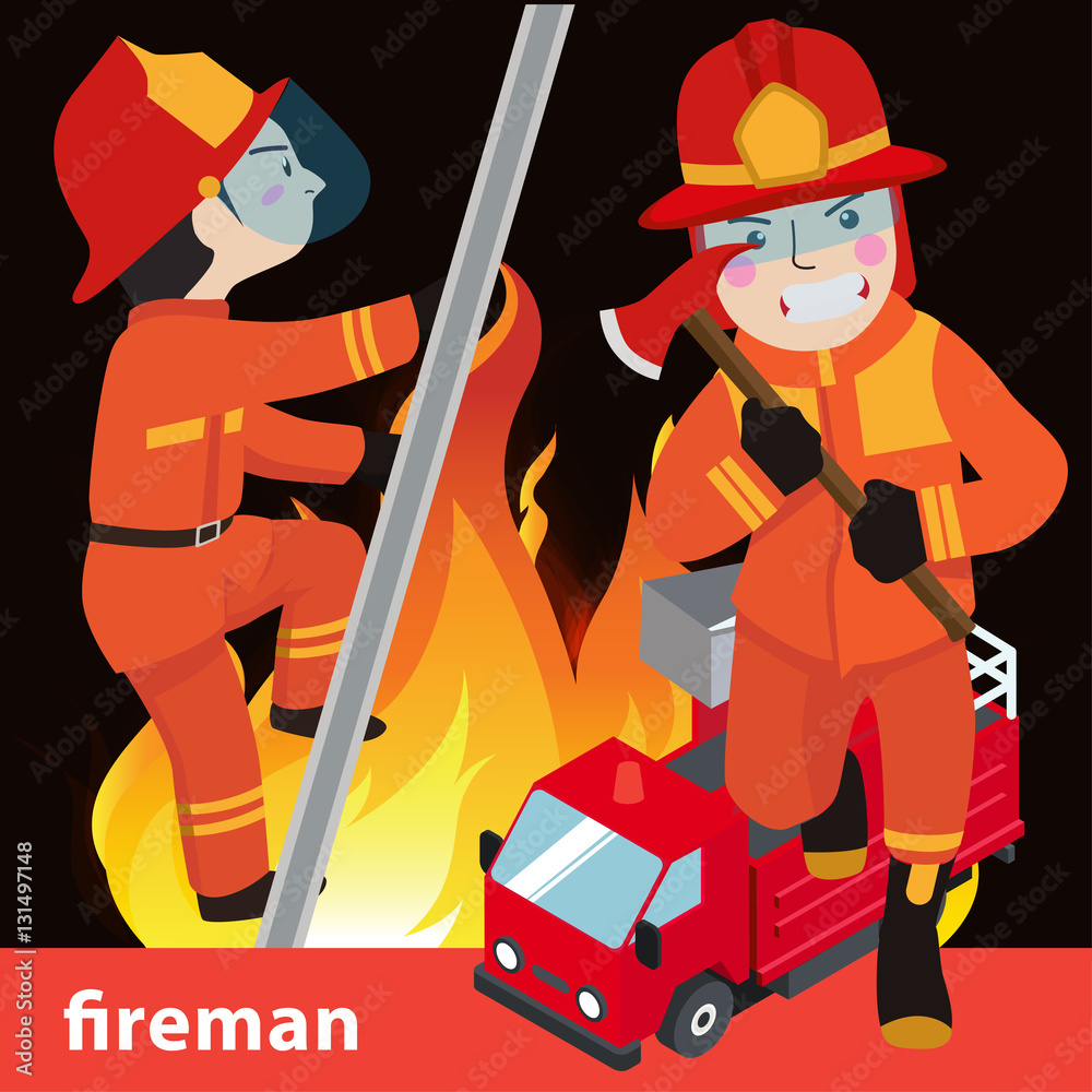 Fototapeta premium Fireman collection vector illustration