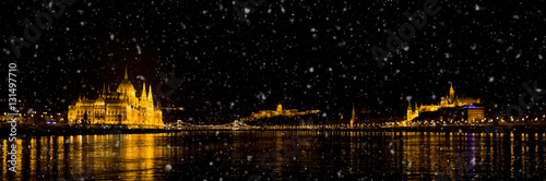 Budapest winter night snowfall