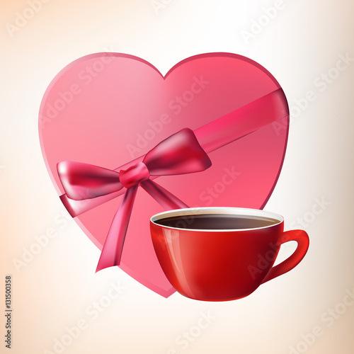 Cup and box of chocolates. Valentine day. vector