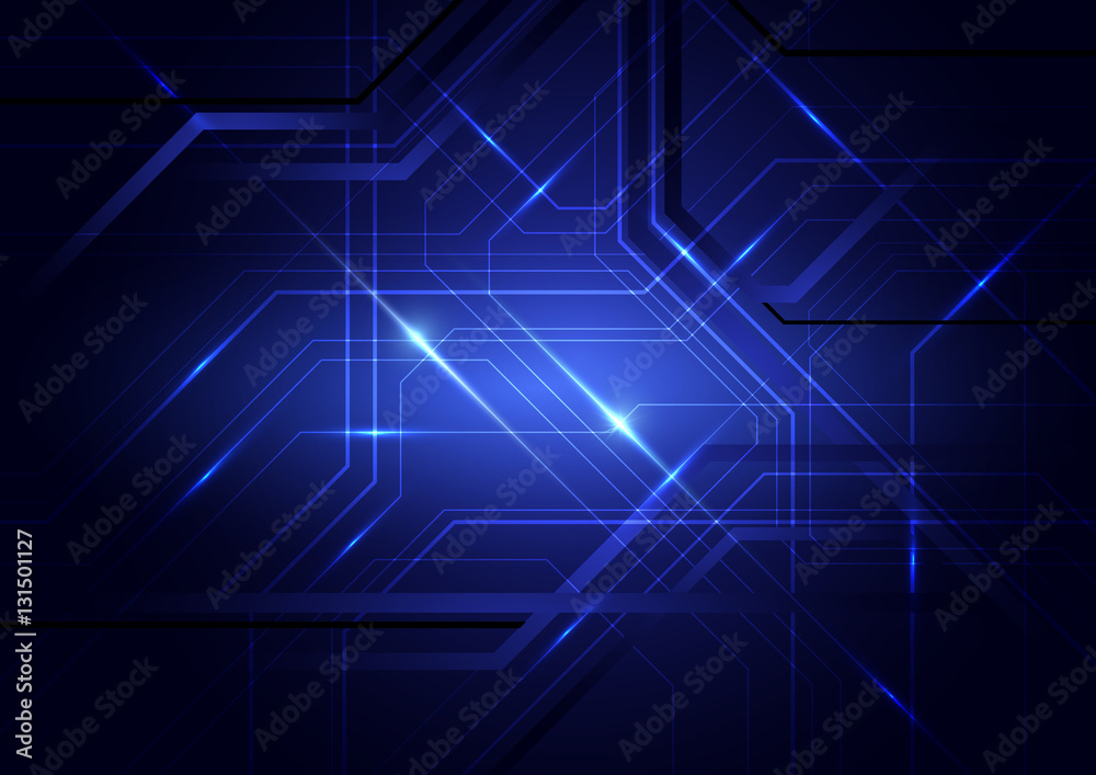 Blue abstract circuit board and lines background
