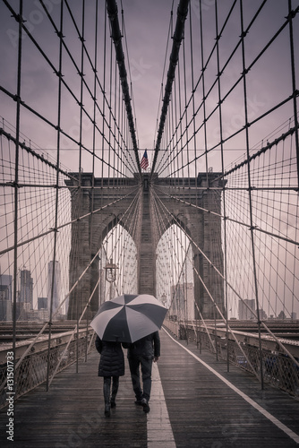 Rainy Morning on the Brooklyn Bridge - New York City