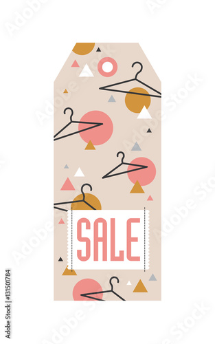 Sale tag with hangers and geometric pattern. Vector