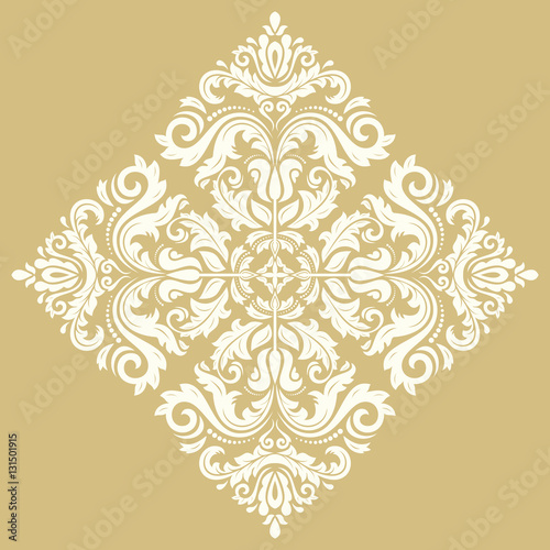 Elegant ornament in the style of barogue. Abstract traditional pattern with oriental elements. Light blue and white pattern