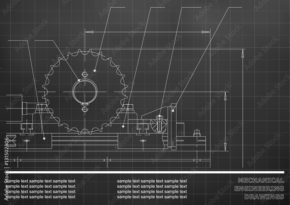 Fototapeta premium Mechanical drawings on a black and white background. Engineering illustration. Vector