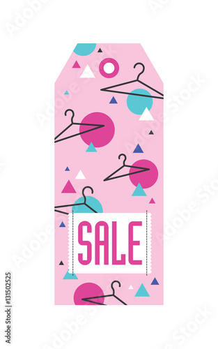 Sale tag with hangers and geometric pattern. Vector