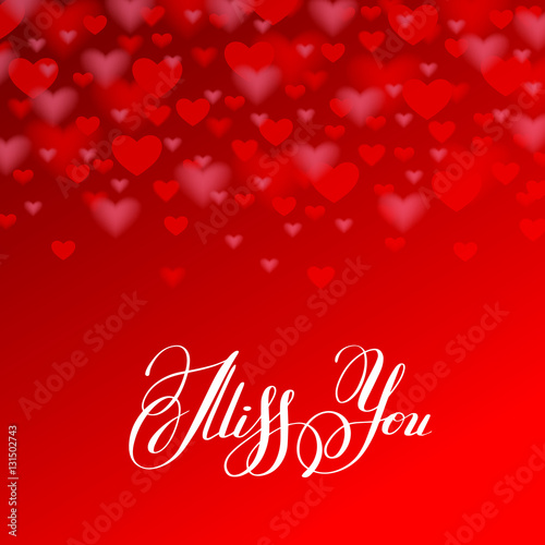 miss you inscription hand lettering on red heart shape backgroun