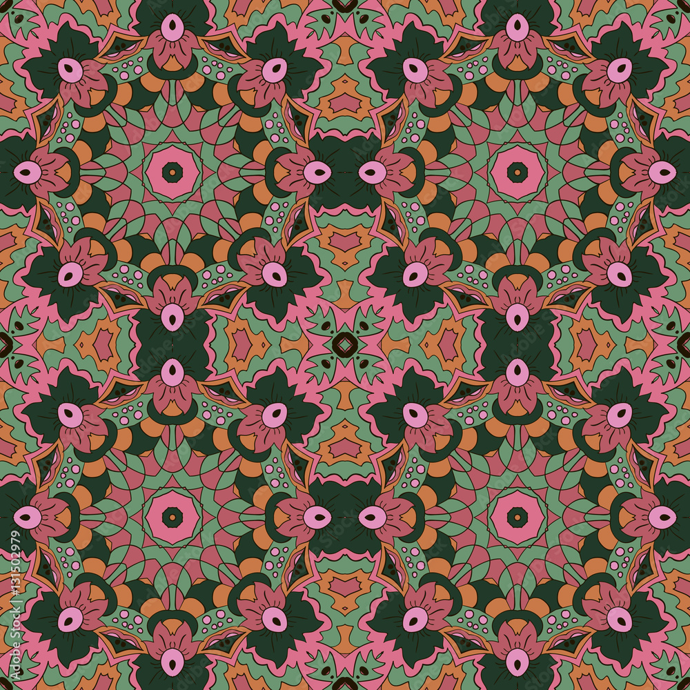 Fototapeta premium Mandala. Zentangl seamless ornament. Relax. Oriental pattern. Pink tone