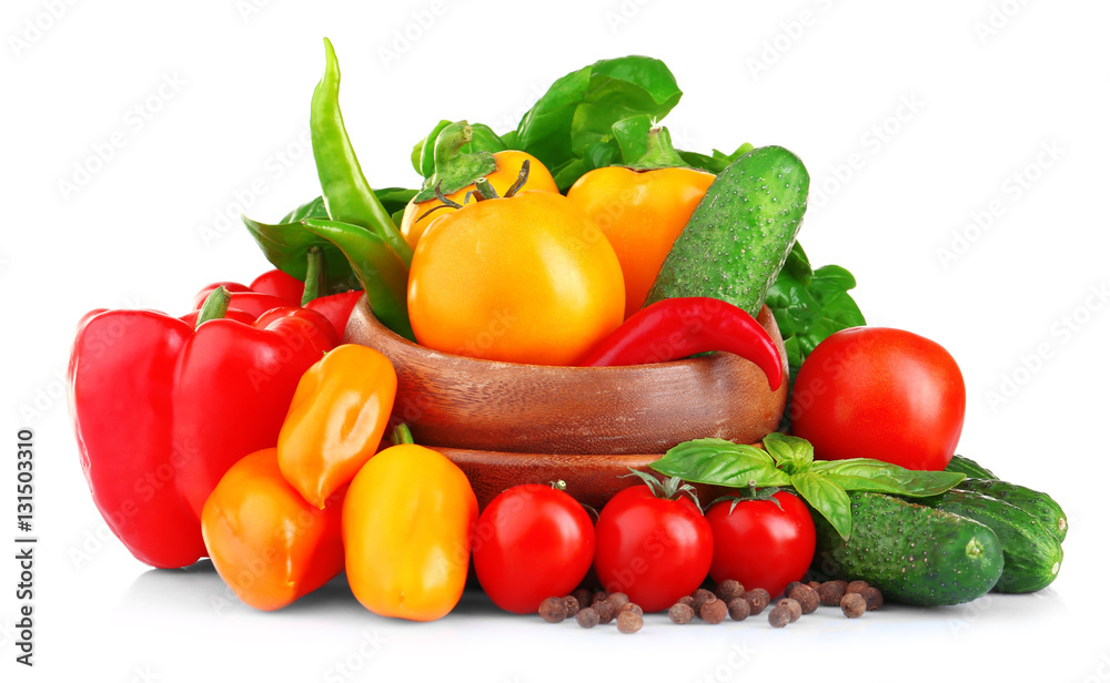 Fresh natural ingredients for salad isolated on white Fresh natural ingredients for salad isolated on white